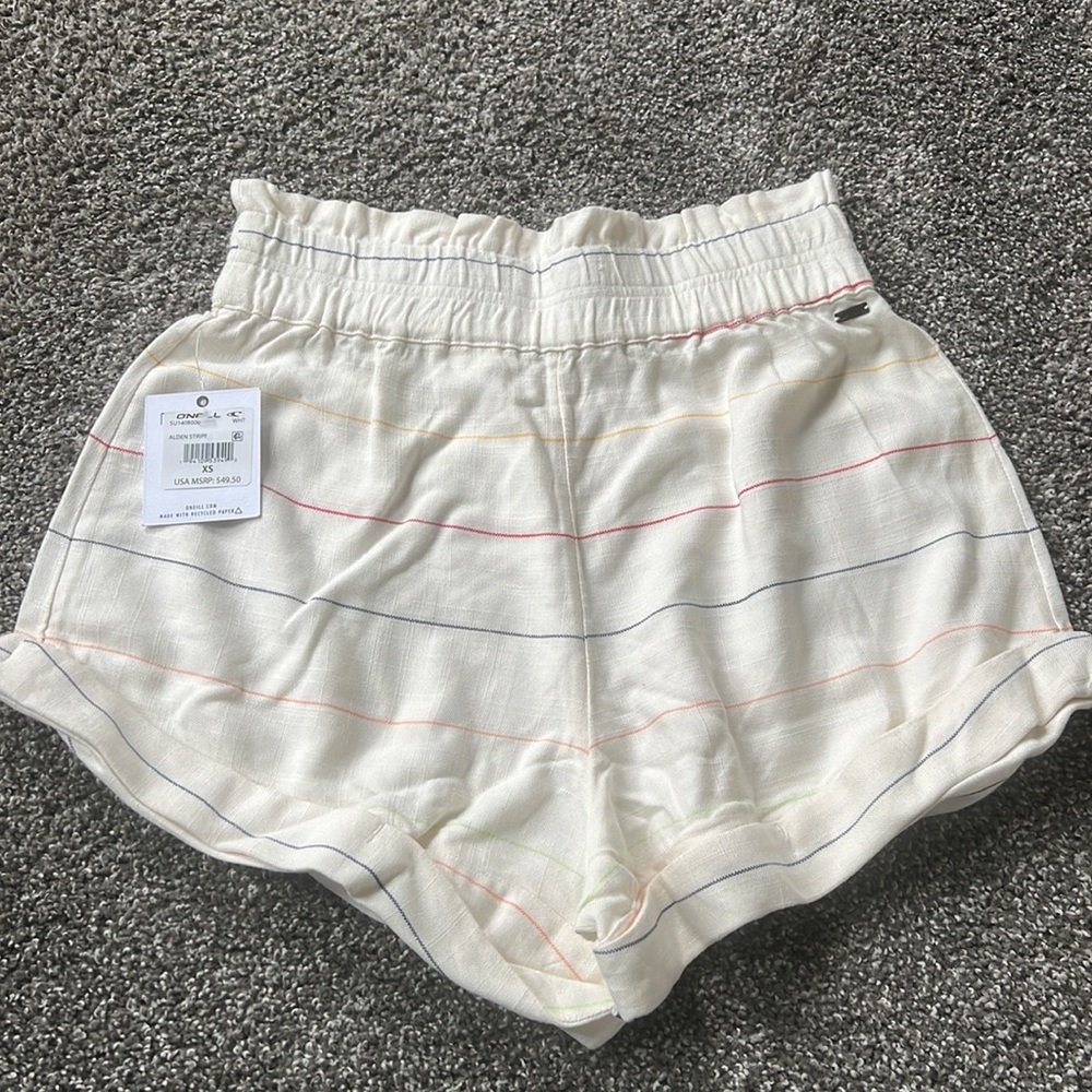 NWT O'Neill Alden Stripe Paperbag Waist Woven Shorts - Picture 3 of 4